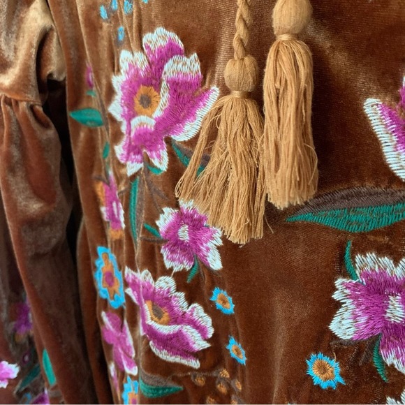 Umgee | size medium floral embroidered dress with tie front made in USA velvet - Picture 6 of 13